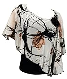 eVogues Plus size Sheer Layered Poncho Top Designer Print White - 3X