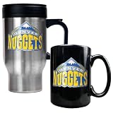 Denver Nuggets NBA Stainless Steel Travel Mug & Black Ceramic Mug Set - Primary Logo