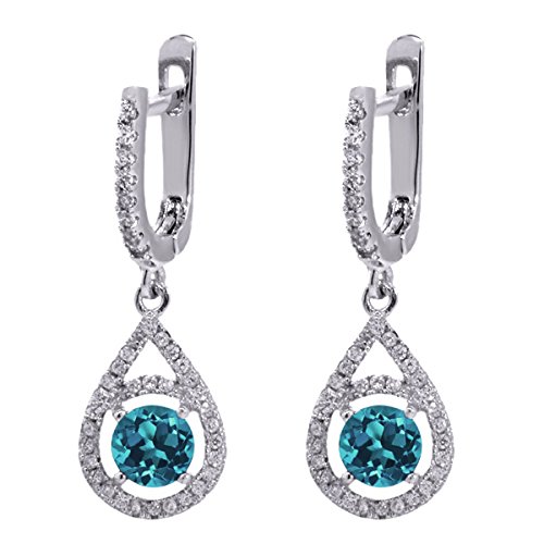 2.20 Ct Natural Round London Blue Topaz Gemstone Birthstone 925 Sterling Silver Ladies Earrings