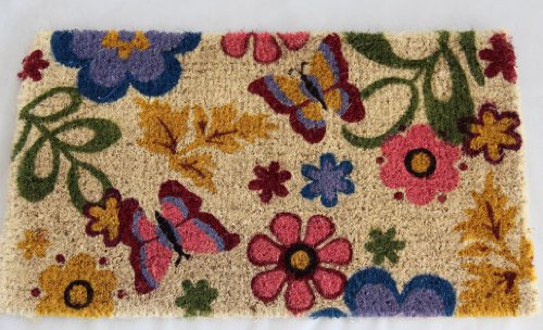 Homescapes - Door Mat - Spring Butterfly Summer Garden - 45 x75 cm - 100% Natural Coir - Indoor and Outdoor Doormat