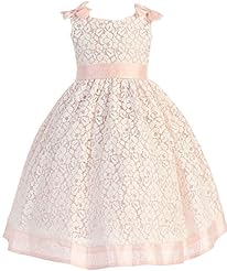 Girls Tea Length  Lace-Up Sleeveless Flower-Girl Dress  With a Bow(s)