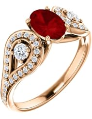 18K Rose Gold 7.00x5.00mm Oval Cut Ruby and Diamond Ring -- LIFETIME WARRANTY