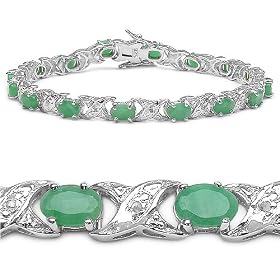 Buy 7.30 Carat Genuine Emerald Ovals and Diamond Silver Bracelet by JewelzDirect