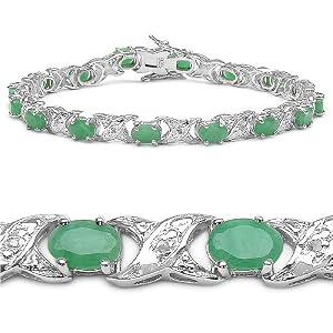Buy 7.30 Carat Genuine Emerald Ovals and Diamond Silver Bracelet by JewelzDirect