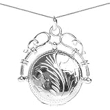 Sterling Silver Floral Pattern Fancy Scroll Top Locket Pendant on 18in Box Chain Necklace