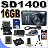 Canon PowerShot SD1400IS 14.1 MP Digital Camera w/4x Wide Angle Optical IS Zoom (Black) 16GB BP4L Battery/Charger BigVALUEInc Accessory Saver HD Bundle