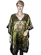 Womens Silk Satin Caftan Kimono Sleeve Tunic Olive Green Ethnic Print Kaftan