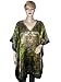 Womens Silk Satin Caftan Kimono Sleeve Tunic Olive Green Ethnic Print Kaftan