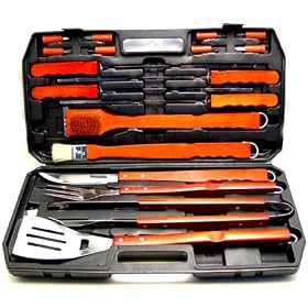Click here to buy Barbecue BBQ Tool Set 18 Pieces in Plastic Carrying Case.