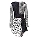 Women's Tunic Top - Houndstooth And Floral Patch Asymmetrical Shirt