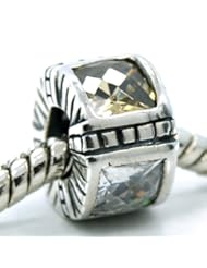 .925 Sterling Silver " Round w/4 Brown & Clear large Cubic Zirconia " Bead Compatible with Pandora Chamilia Kay Troll Bracelet