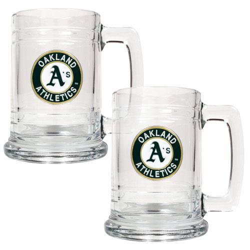 MLB Oakland Athletics Two Piece 15-Ounce Glass Tankard Set- Primary Logo