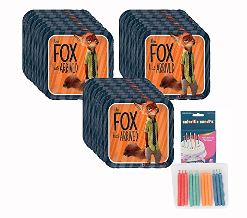 Zootopia Dinner plates (24 count) with Bonus Colorific Candles