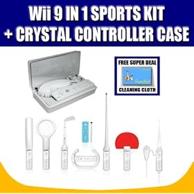 Nintendo Wii 9 in 1 Sports Pack and Crystal Controller Case with Complimentary FREE Exclusive Super Deal Micro Fiber Cleaning Cloth