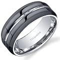 Revoni Modern Style comfort fit Mens 8mm Black Titanium Wedding Band Ring Sizes P to Z
