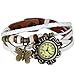 JewelryWe 5PSC New Women Wristwatch Butterfly Quartz Vintage Weave Wrap Leather Strap Girl Lady Bracelet Watch