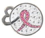 Heart Pink Ribbon Ball Marker with Genuine Swarovski Crystals Accents Comes with Magnetic Hat Clip - Breast Cancer Awareness!