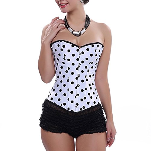 Muka Black Polka Dot Burlesque Corset Bustier Lingerie Top Halloween Costume
