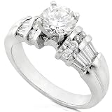Search : One of a Kind 1 5/8ctw Round & Baguette Diamond Ring in 14kt White Gold
