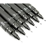 Uni Pin Drawing Pens/6 Assorted Tip Sizes, Uni Pin Technical Fineliner Pens, Pack of 6 Assorted Tip Sizes, Black Ink