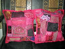 Indian Gift Idea- 2 Pink Sari Toss Pillow Cushion Covers and Free Shipping