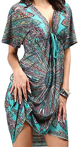 Annalover Women Sexy V-neck Sundress Bohemia Swimwear Cover Ups (ACOR002-G1)