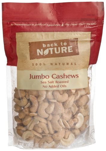 Back To Nature Jumbo Cashews, Sea Salt, Roasted, No Added Oils, 10-Ounce Pouches (Pack of 3)