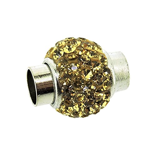 Beads Direct USA Kumihimo / Leather Rope End Cap / Magnetic Clasp (2 Sets) with Crystal Pave, Hole: 6mm