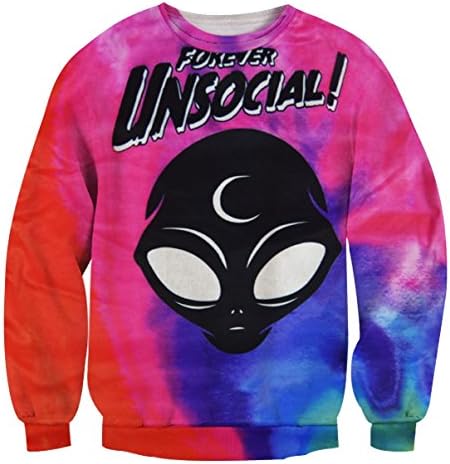 SWEET Women 3D Sweatshirts Hip Hop Galaxy Alien Long Sleeves Pullover Hoodies L