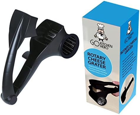Go Kitchen Hero Rotary Cheese Grater - Stainless Steel Grater for Parmesan, Cheddar & Other Cheeses - Also Great for Shredding Nuts, Chocolate, Fruit & Veggies