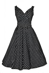 V-neck Polka Dot Print Vintage Cotton/Elastane Evening Dress/Wedding Party Dress 