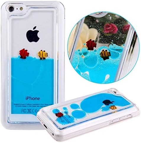 For iPhone 5c Case Cover,Lifemean Fish Clear Creative Design Funny 3D Dynamic Liquid Transparent Clear Bumper Double Protection Plastic Hard Case with Gifts Pack (Fish:Blue)