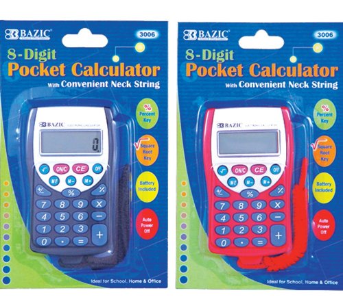 Bazic 8-Digit Pocket Size Calculator with Neck String (Case of 36) (3006-36)