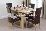 3ft x 3ft Solid Oak Extending Dining Table + 4 Brown Leather Chairs (Seats Up To 6 People Extended)
