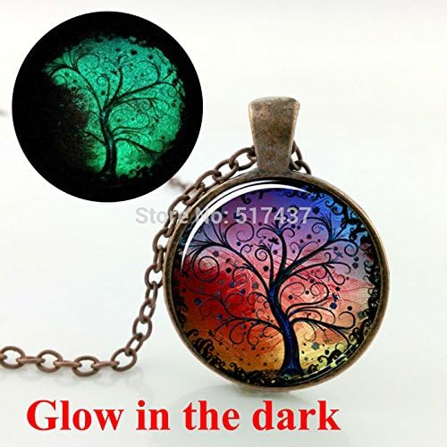 Pretty Lee Glow In The Dark Jewelry Tree Of Life Necklace Pendant Charm Tree Necklace Glass Art Photo Glowing Necklace Pendant