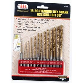 13 Pc Titanium Hex Shank HSS Drill Bit Set