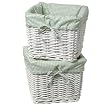 Set of 2 White Baskets with Sage Gingham Liners