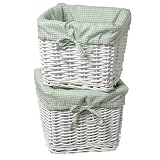  : Set of 2 White Baskets with Sage Gingham Liners