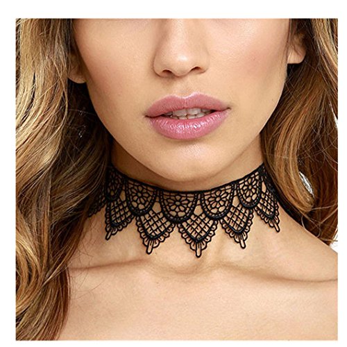 DZT1968 Women Pendant Lace Necklace Choker Chains Charm (Black)