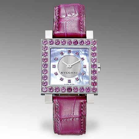 Bvlgari Womens Quadrato Rhodolite & Leather Watch