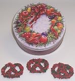 Scott's Cakes 1 lb. Milk Chocolate Covered Pretzel with Christmas Jimmies in a Wreath Tin