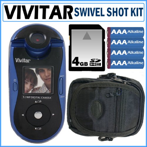 Vivitar 5.1MP Swivel Shot Digital Camera in Teal Blue + 4GB Accessory Kit