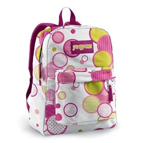 Jansport Superbreak School Backpack in White / Newbud Green Pattern Dots