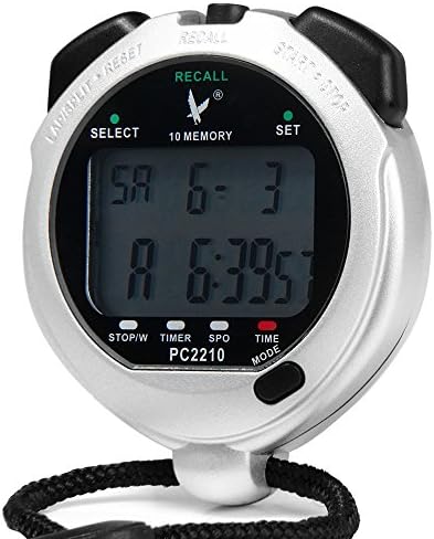 PC2210 Handheld Electronic Stop Watch Digital Timer Sports Counter Stopwatch with Alarm Calendar Functions (SILVER)