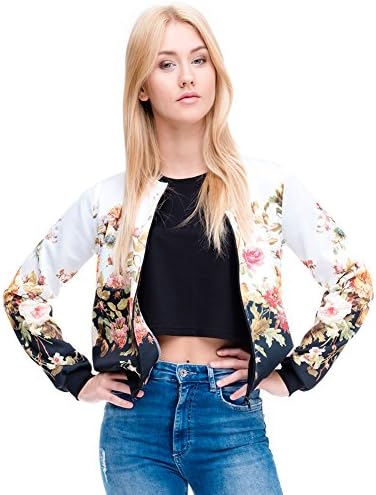 Floral Black White 3D Printed Bomber Jacket women Top
