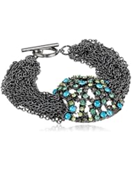 ABS By Allen Schwartz "True Color" Hematite Tone Chain Blue and Green Color Pave Disk Bracelet, 7.75"