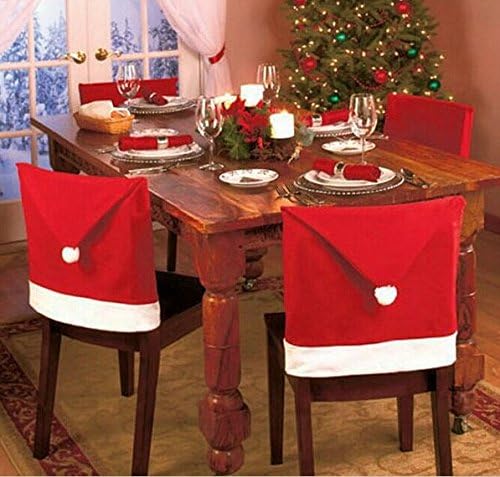 JCare 6 Pcs/Pack Santa Claus Red Hat Chair Covers Christmas Decoration Restaurant Kitchen Dining Table Decor Home Party