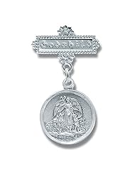 Sterling silver Godchild Bar Pin with Guardian Angel -Gift Boxed