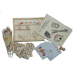 4 - Spiele Spielesammlung Holz DOMINO MIKADO KARTEN Spielkarten Poker W�rfel Holzw�rfel SCHACH BACKGAMMEN Spiel Sammlung incl. Spieleanleitung und Holzbox Spielebox Reisebox Reisespielesammlung f�r unterwegs Kinder Erwachsene