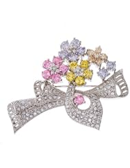 CleverSilvers Multi-Gemstone CZ. Diamond Silver Flower Ribbon Pin/Pendant